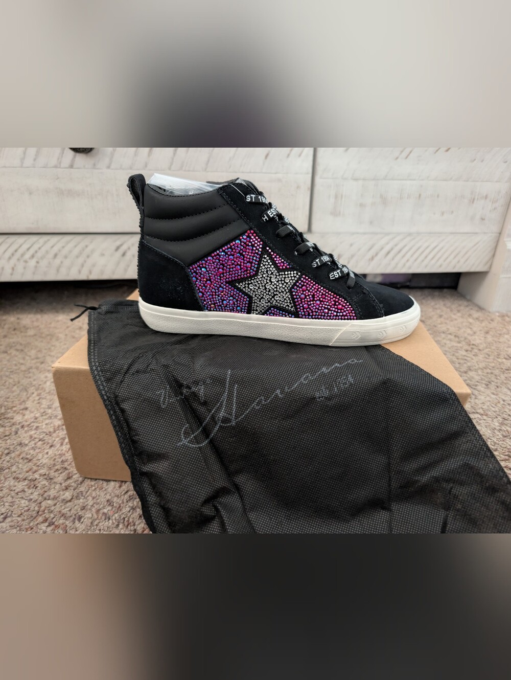 NIB Vintage Havana Bamba High Top Rhinestone Star Sneakers Wild Black 8